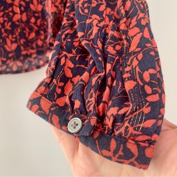 LOFT Orange Navy Blue Glitter Thread Top Small - Picture 5 of 8